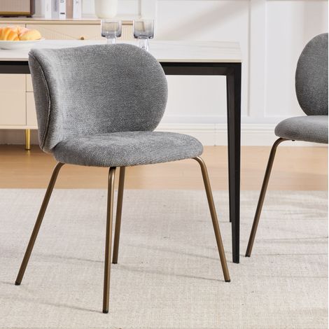 Sedia da pranzo in chenille con schienale curvo e gambe in metallo, stile contemporaneo, grigio (1/5)