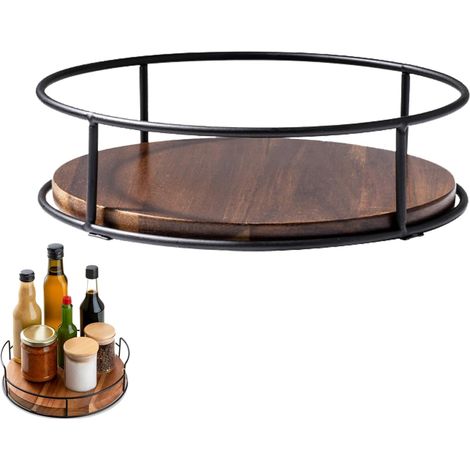 Plateau de service rotatif en bois Armoire ronde en bois 7 pouces pour armoire, cuisine, plan de travail, table à manger, garde-manger, salle de bain, café, bar (1/5)