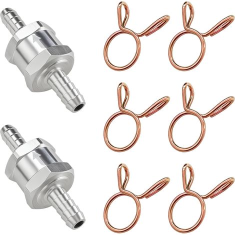 2 PCS Clapet Anti-Retour 8mm, 6 Pièces Pinces à Ressort, Clapet Anti-Retour Gasoil pour Systèmes de Carburant à Basse Pression, Valve Unidirectionnelle pour Essence, Diesel et Huiles (1/5)