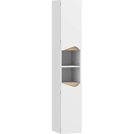Mobile Colonna Bagno 30x34,6x180,5 cm con 2 Ripiani Aperti e 2 Armadietti in Legno Bianco e color Legno (1/5)