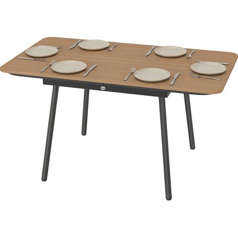 Gartentisch (140 x 80 cm) für 6 Personen, Outdoor-Tisch mit WPC-Tischplatte, verstellbaren Beinen, rostbeständig, Teakholz