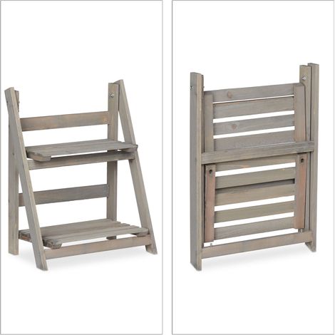 Étagère pour plantes élégante support décoratif 51,5 x 41 x 24 cm usage intérieur extérieur en bois gris (1/5)