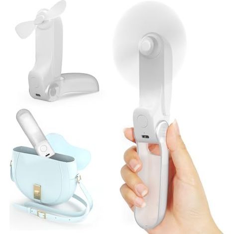 Mini ventilateur manuel 3 en 1, portable, avec 2 vitesses de vent et 8 heures, rechargeable par USB, avec batterie externe, pour voyage, bureau, extérieur, été blanc (1/5)