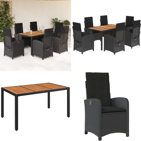 7-tlg. Garten-Essgruppe mit Kissen Schwarz Poly Rattan - Gartenmöbel - Gartenessgruppe (1/5)