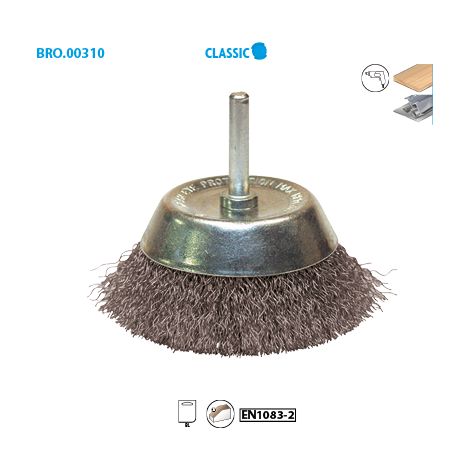 Konische Bürste mit gewelltem Stahldraht D. 75 mm - Q. 6 mm - Draht 0.30 - LEMAN - 310.075V (1/2)