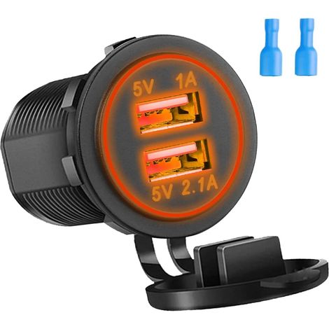 Chargeur de voiture double USB 5V 3.1A 12V avec panneau LED, étanche et doté d'une prise adaptateur secteur, modèle 2025, pour véhicules, bateaux, camions et motos. (1/5)