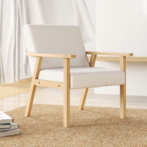 Sillón con reposabrazos 64 x 70 x 72 cm, efecto lino, crema blanco DESVIAE (1/5)