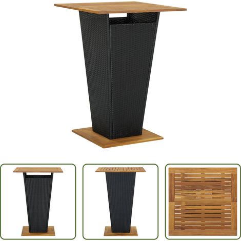 vidaXL Table de comptoir en bois d'acacia - Table de bar Noir 80x80x110 cm Résine tressée et bois d'acacia (1/5)