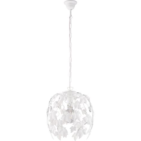 Lampadario in ferro shabby Bianco strass una luce 30x h37 cm edera (1/3)