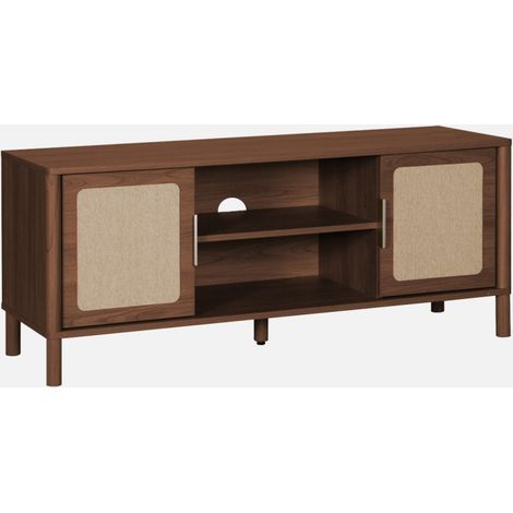Mueble de TV vintage con decoración de madera y rejilla, 2 puertas, 120 cm (1/5)