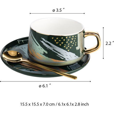 Tooarts Kaffeetasse und Untertasse Set, Keramik-Teetasse, Geschenkverpackung, Löffelbecher aus Edelstahl 304, für Büro oder Zuhause, in 4 Farben