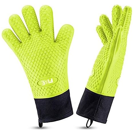 Gant Cuisine Four - Silicone Résistant Chaleur Jusqu'à 250 °C - Protection Poignet Étendue - Vert - Lot de 2 (1/5)