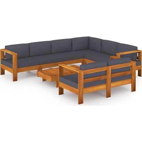 Maison Exclusive - Set Divani Giardino 8 Posti Cuscini Grigi Scuro Massello Acacia (1/5)