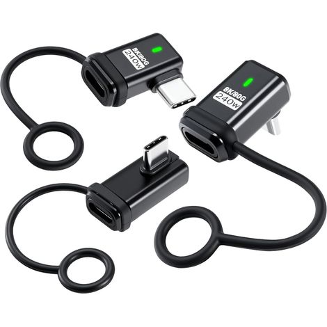 Lot de 3 adaptateurs coudés USB C 90 °, prend en charge la charge rapide Thunderbolt 5, 240 W, transfert de données 80 Gbps, sans perte audio, compatible avec les appareils USB-C, noir, avec cordon (1/5)