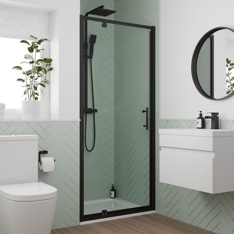 Luxura Pivot Shower Door 800mm - 6mm Black (1/3)