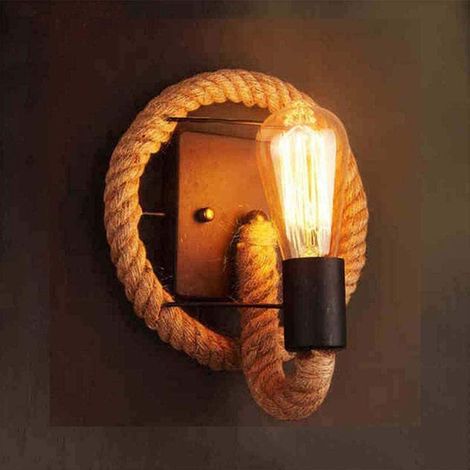 Applique murale vintage en corde de chanvre à une lumière, style ferme, pour la décoration intérieure, idéale pour restaurant, bar, cuisine, salle de bain ou coiffeuse. (1/5)