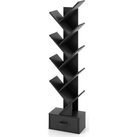 Étagère arbre 38 x 21,5 x 149,5 cm 10 niveaux avec tiroir design moderne en bois noir