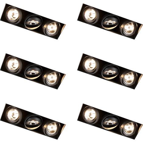 Set of 6 Recessed Spotlights Black GU10 AR70 Trimless 3-Lights - Oneon
