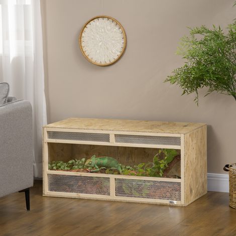 Terrarium aus OSB-Holz für Reptilien mit Glasschiebetür – 100 x 47 x 47 cm, natur