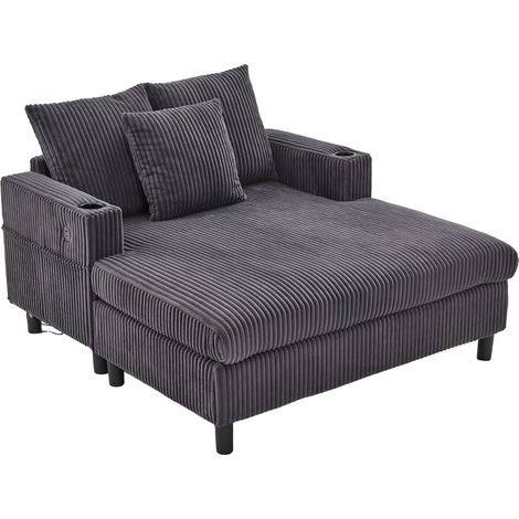 CHICFURN Poltrona chaise longue 142x128x85 cm in tessuto grigio scuro, USB, LED e portabicchieri (1/5)