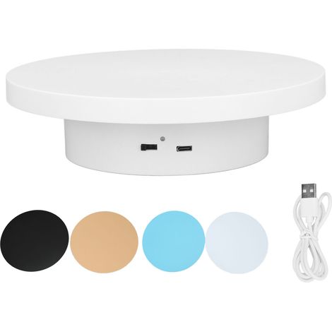 Plateau tournant blanc automatique 360° pour présentoir, support électrique rotatif charge 3kg, diamètre 15cm, idéal pour vitrine de magasin. (1/5)