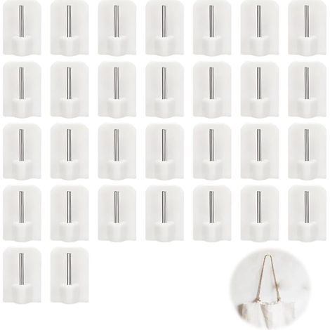 30 Pcs Crochet Rideau, Crochets Autocollants en Plastique Crochet Adhesif Mural Crochets Rideaux Sans Percage pour Suspendre Clés Filet Poteau Rideaux - Décoration de Salle de Bain (Blanc) (1/5)