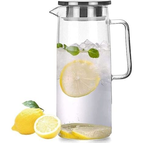 Pichet en verre borosilicate pour eau, jus et thé glacé, avec couvercle et goupillon, 1000 ml (1/5)