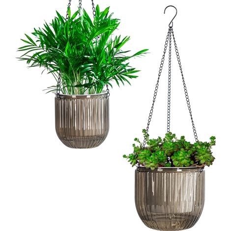 Pot de fleurs suspendu à arrosage automatique de 14 cm avec trous de drainage, petit pot de fleurs à suspendre, niveau d'eau visible, suspension de plantes, décoration d'intérieur, jardinage (1/5)