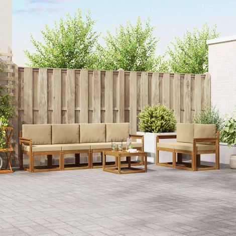 Outdoor-Sofagarnitur 7 pcs Natur und Beige Massivholz Akazie (1/5)