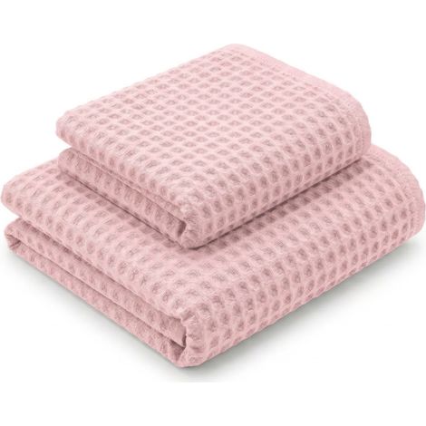Asciugamani Nido d'Ape 100% Cotone 330 g/m² Made in Italy – Set 2 Pezzi (60x110 + 40x60) Tex Family – Rosa