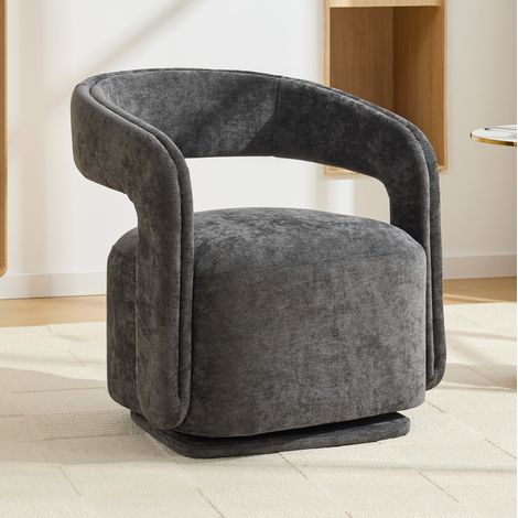 Fauteuil pivotant 70x65,5x74 cm en chenille gris foncé, moderne pour salon FloraGrace (1/5)
