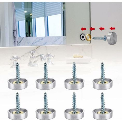 20 Pcs Cache Vis en Acier Inox Cache Vis Decoratif Antirouille Vis à Miroir avec Joint Cache Vis Inox Brossé Cache Vis Etanche Vis Miroir Clou Cache Vis Rond pour Miroir Salle de Bain-16mm, (1/4)