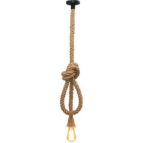 Suspension rétro à une seule ampoule en corde de chanvre E27, style campagne, corde de 150 cm, adaptée pour bar, restaurant, café, salon, séjour, cuisine et maison (1/5)