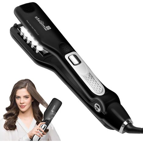 Piastra per capelli professionale a vapore con display LCD per una stiratura duratura, piastre in ceramica e 5 impostazioni di temperatura (150°C/170°C/190°C/210°C/230°C), riscaldamento rapido, spina (1/5)