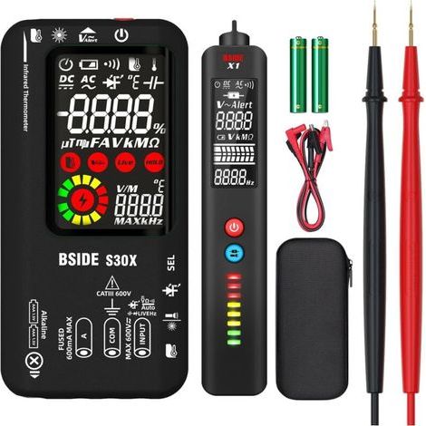 Kit Multimètre Numérique et Stylo Testeur Électrique BSIDE S30X+X1 Multimètre Intelligent et Détecteur de Tension Sans Contact avec Pince Crocodile pour Électricien Électronique LED Automobile (1/5)
