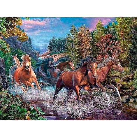 Mosaico di diamanti 5D - Cavalli 40x30cm