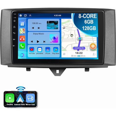 8 cœurs Android 14 Autoradio Carplay 6+128G GPS 4G Pour Smart Fortwo 451 2011-2015 B (1/5)