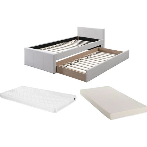 Letto a scomparsa 90 x 190 cm Tessuto Beige + Materasso - DORITALO (1/5)