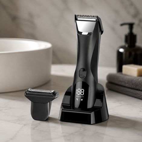 Tondeuse Corps Homme 2 en 1 IPX6 Étanche Écran LCD 80min Autonomie Silencieuse pour Aisselles Jambes Intimes (1/5)