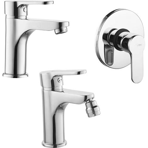 Set miscelatori lavabo bidet e doccia incasso cromati Paco con scarico (1/5)