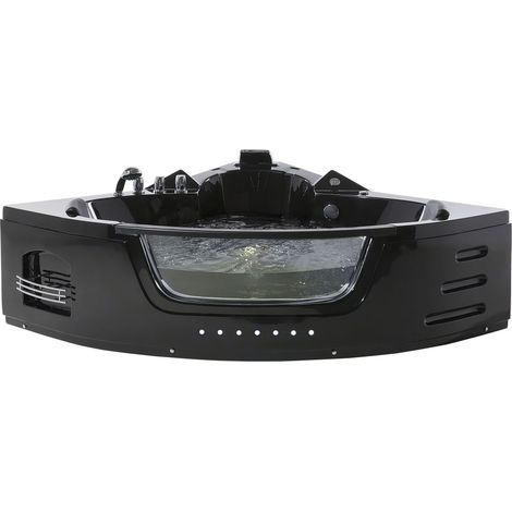 Bain à Remous Baignoire Balnéo d'Angle Moderne en Acrylique Noir avec Hydromassage et Lumière LED et Surface Vitrée pour 2 Personnes Beliani