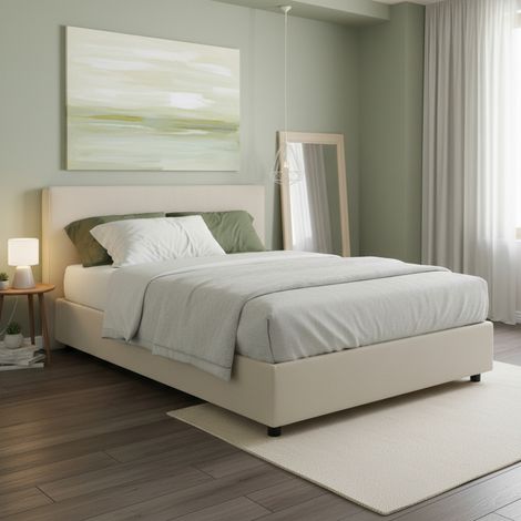 Talamo Italia Cama matrimonial Chloe, Cama contenedor con revestimiento de tela, 100% Made in Italy, Apertura frontal, adecuado para colchón Cm 140x200, Beige, con embalaje reforzado (1/5)