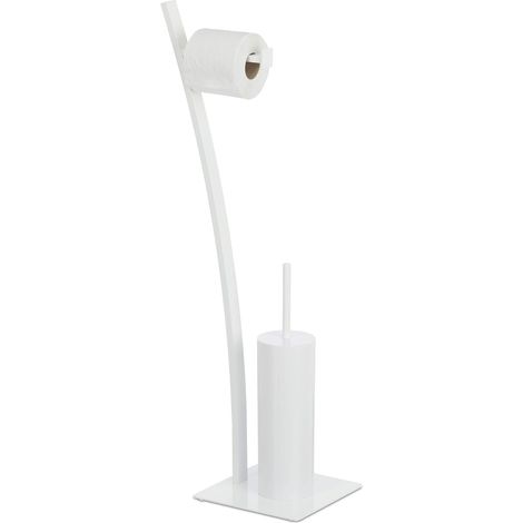 blanc Ensemble brosse WC porte-papier toilettes serviteur salle de bain, HxlxP: 78 x 29 x 20 cm, acier, plastique (1/5)