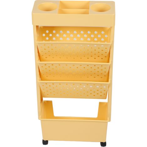 Étagère de rangement amovible pour livres, 5 niveaux, grande capacité, multifonctionnelle, mobile, avec roulettes, orange (1/5)