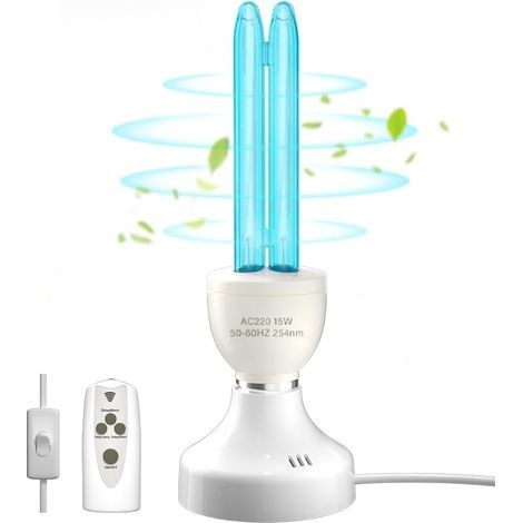 x 15W UVC Germicidal UV Lamp with Remote Control and 15/30/60 Minute Timer, Quartz Tube, for Bedroom or Kitchen (1/5)