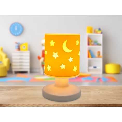 LED Akku Tischleuchte Sonnengelb mit Mond & Sternen per USB aufladbar, Höhe 20cm (1/5)