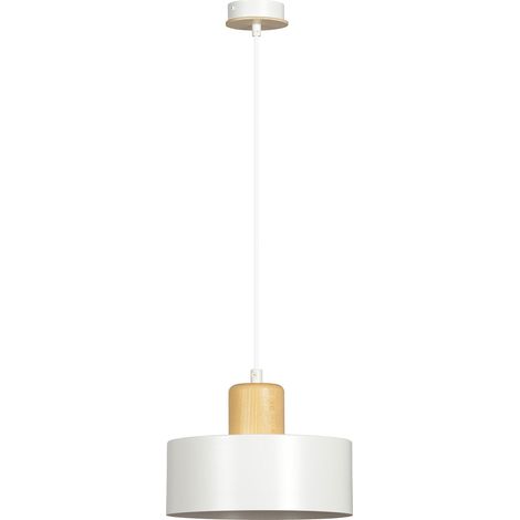 Sospensione Nordica 1 Luce Torin In Acciaio Bianco E Legno (1/5)