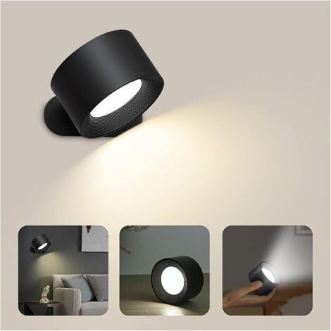 QORVA-1pc (Noir) Applique Murale Intérieure, Applique Murale LED Tactile avec Port de Charge USB Contrôle Tactile, 3 Niveaux de Luminosité 3 Températures Lampe de Chevet Chambre Rotative à 360°