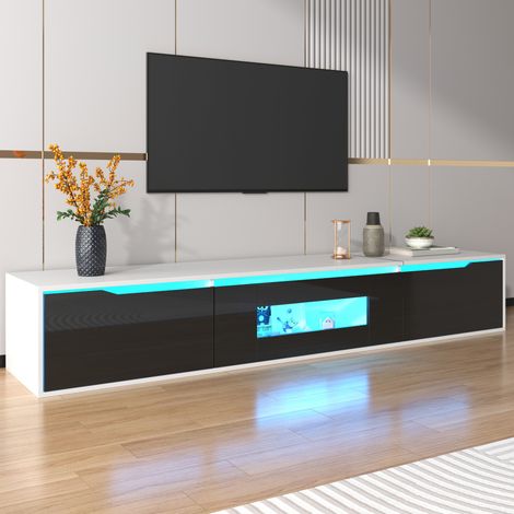 Vitrine et meuble TV moderne, finition brillante noir et blanc, avec éclairage LED à couleurs changeantes (façade en noir brillant) (1/5)