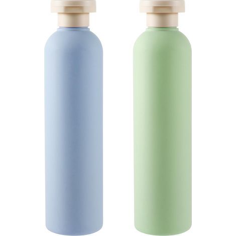 Lot de 2 flacons souples de 260 ml, contenants de voyage rechargeables en plastique, flacons distributeurs vides avec bouchon à disque et clapet anti-fuite (bleu + vert)